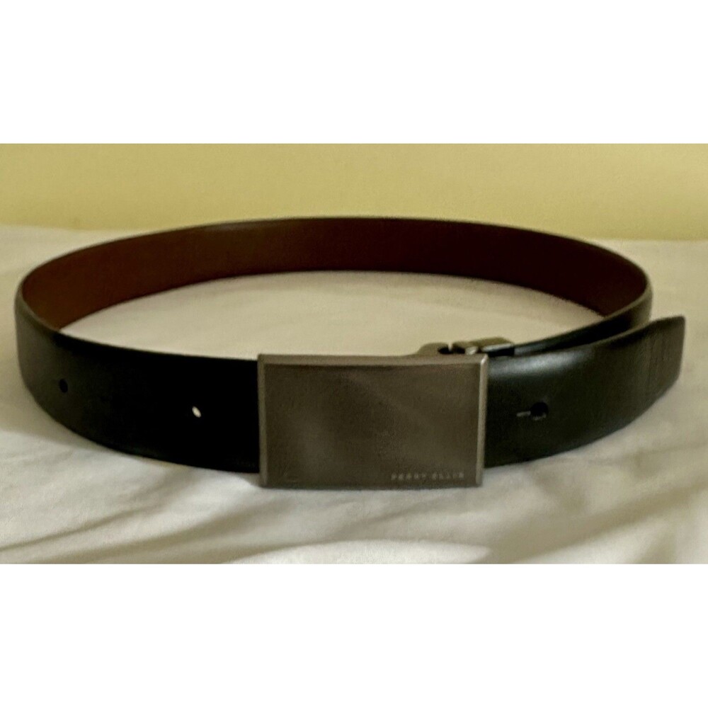 Perry Ellis Mens Reversible Belt Brown Black Plaque Buckle 36 1P06020